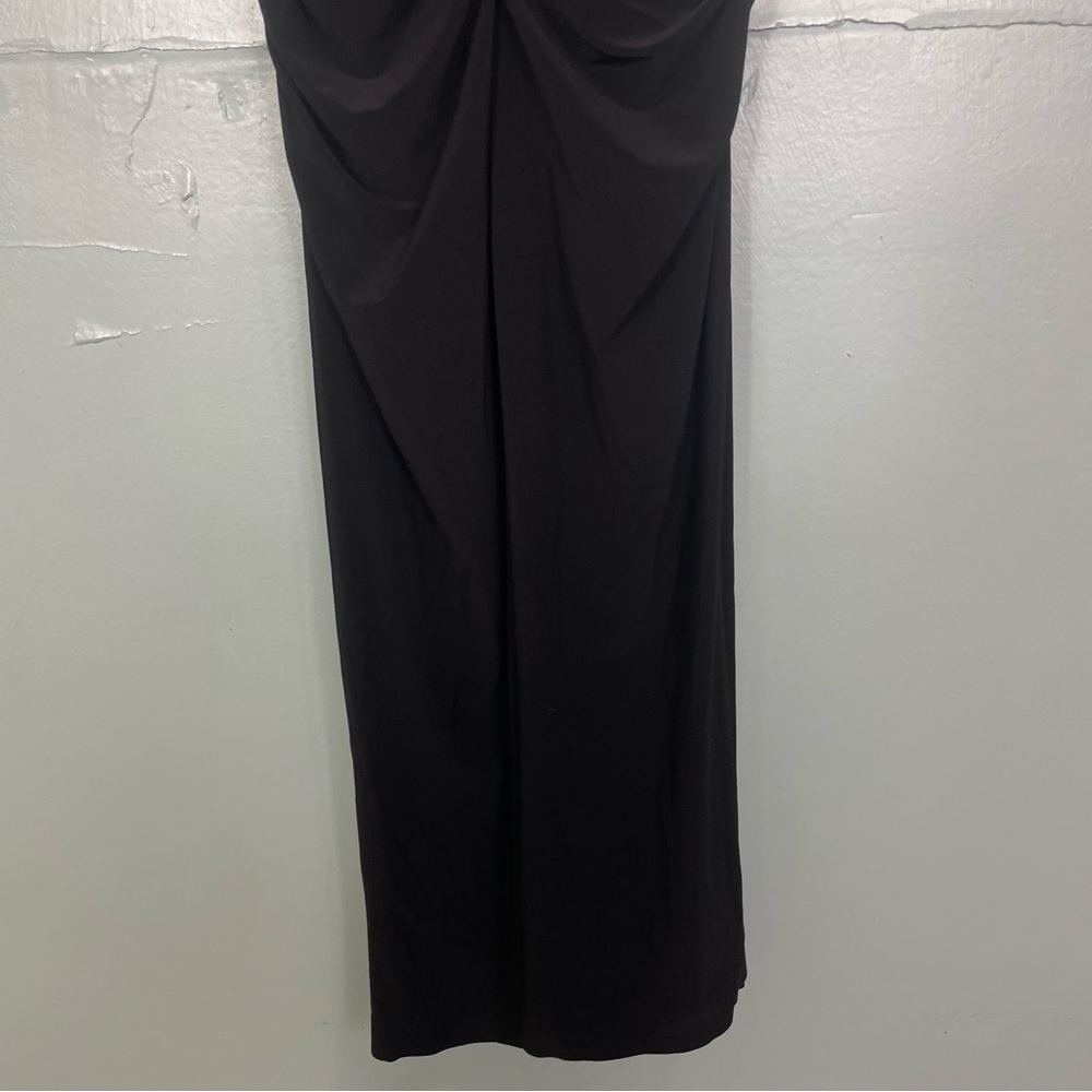 Norma Kamali Short Sleeve Crew Neck Shirred Waist‎ Dress Black Midi Body Con - Picture 10 of 11